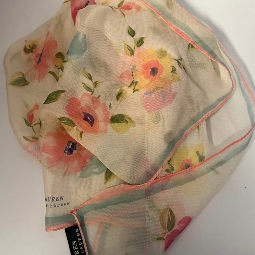 Ralph Lauren Black Label Cream and Pink Floral Scarf